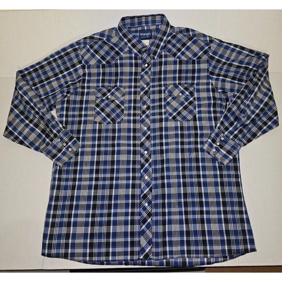 Wrangler Other - Wrangler Western Shirts Pearl Snap Plaid Blue Checked Button Shirt Men's Size XL
